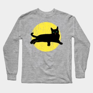 Vintage Black Cat Halloween Full Moom Long Sleeve T-Shirt